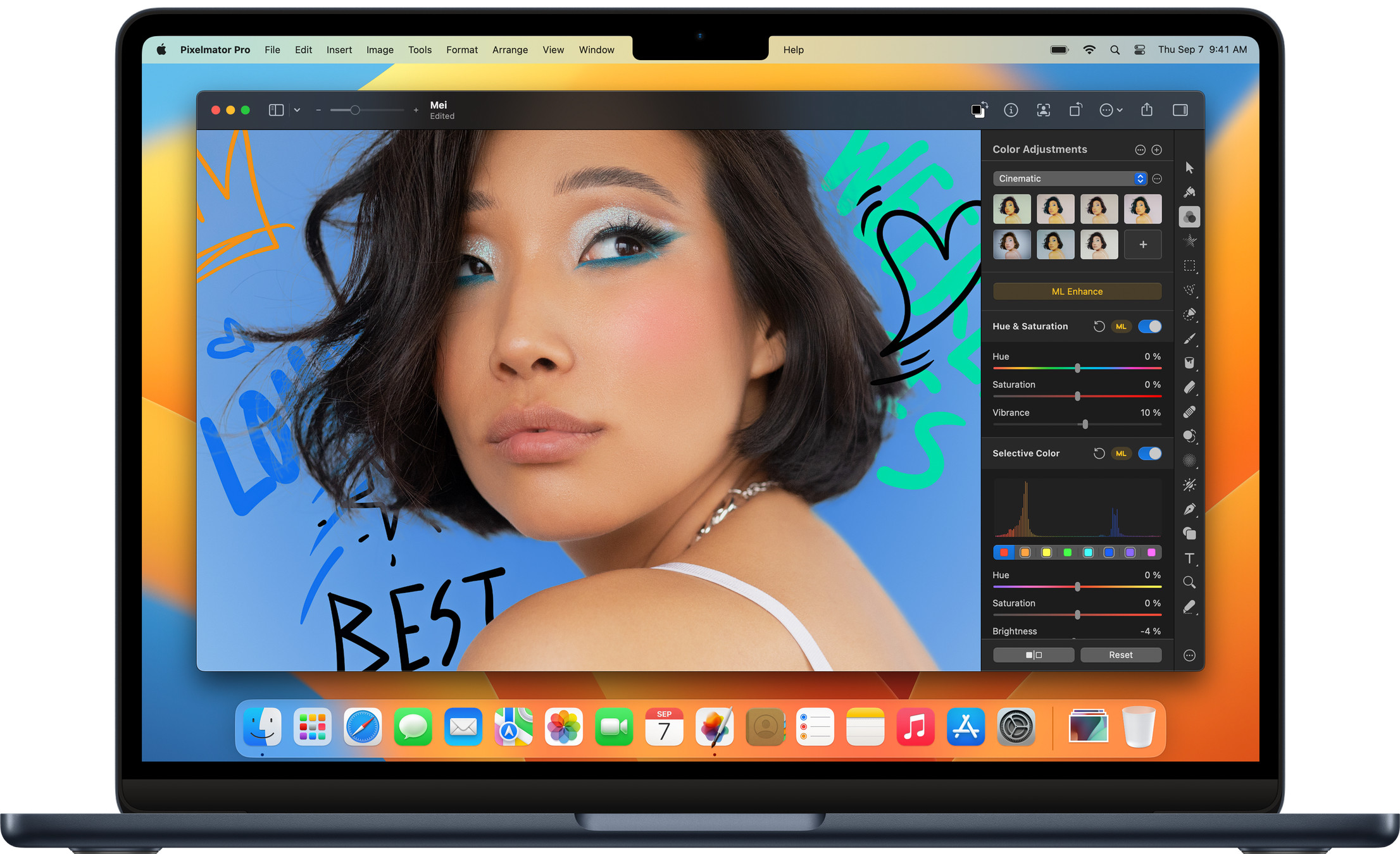 Graphic from the Pixelmator Pro website of the program running on a Mac laptop